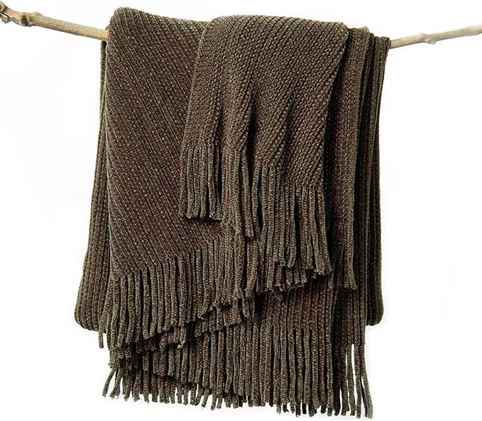 lifein Throw Blanket for Couch, Soft Boho Decor Bed Throw,Cozy Brown Knitted Chenille Small Farmhouse Lightweight Throw (Brown,50 * 60")