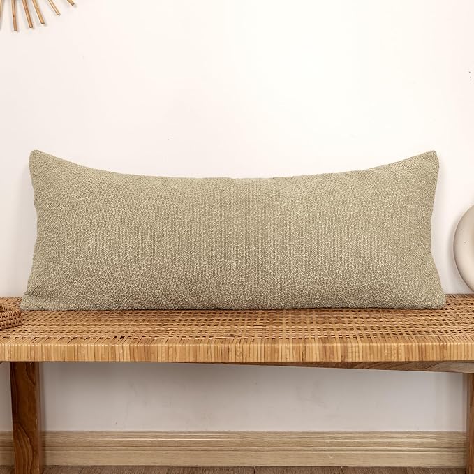JoraLion 14x36 inch Boucle Lumbar Pillow Cover, Camel Woven Texture Neutral Long Pillow Cover Breathable Cushion Case for Couch Sofa Bed Living Room Home Decor (Cover Only)