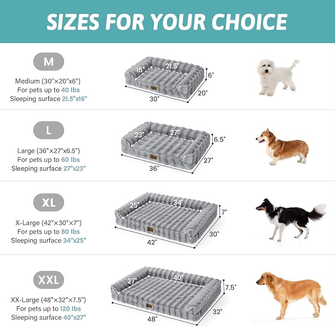 COZY KISS Faux Rabbit Fur Orthopedic Dog Bed, Dog Bed for Large Size, Supportive Foam Pet Sofa with Waterproof Lining Cover, Washable U-Shaped Pet Couch with Anti-Slip Bottom, Grey L 36x27x6.5 inch