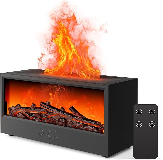 Fireplace Flame Air Diffuser Humidifier | 7 Colors Aromatherapy Oil Diffuser, Ultrasonic Aroma Humidifier with Remote Control & Timer for Bedroom Home Office Yoga