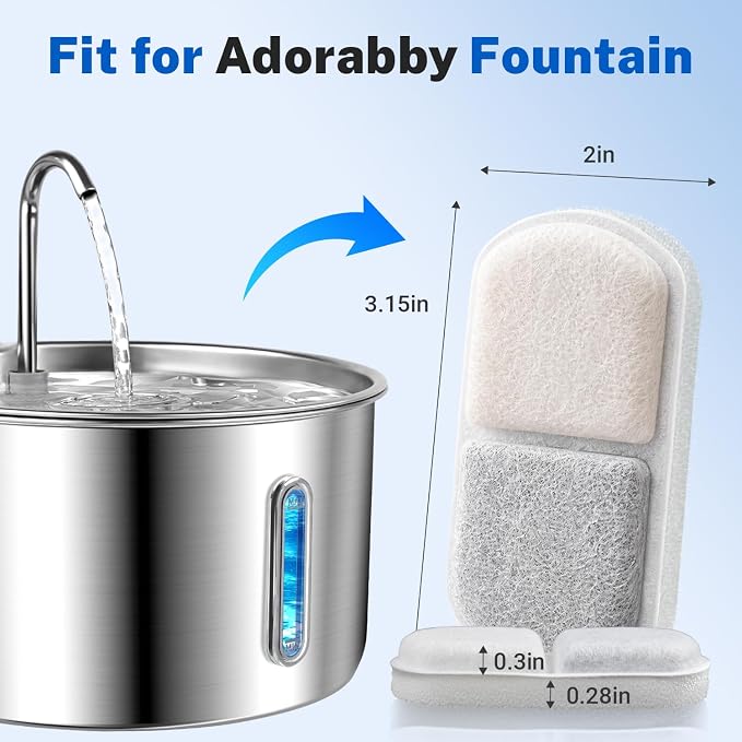 6 Pack Cat Water Fountain Replacement Filters and Sponges | For Adorabby 135oz/4L Pet Fountain and Dog Water Dispenser
