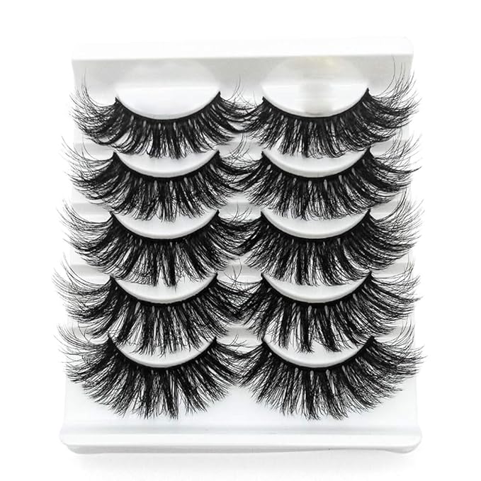 outopen 3D Mink Lashes Natural Wispy False Eyelashes 13mm Fluffy Long Eye Lashes Eye Makeup Tools 5 Pairs Pack(Q7 | 13MM)