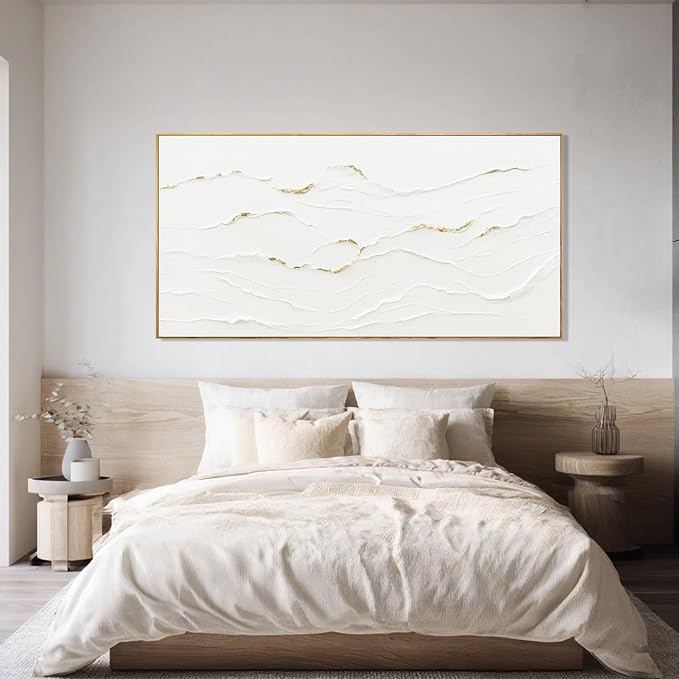 Large Framed White Abstract Gold Wall Art for Living Room 29x58 Inch