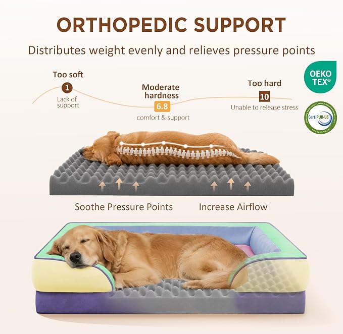 Comfort Expression Orthopedic Dog Bed for Extra Large Dogs with Bolster | Waterproof Dog Couch Bed with Washable Cover & Non-Slip Bottom, Supportive Egg Crate Foam XL Pet Bed, 42x30 Inch