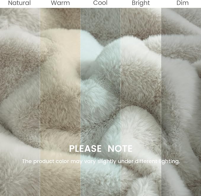Cozy Bliss Deluxe Sheared Rabbit Faux Fur Throw Blanket, Soft Fuzzy High-Low Sculpted Plush Blanket for Couch, Cozy Home Accent, All Season Use, Beige 60"x80"
