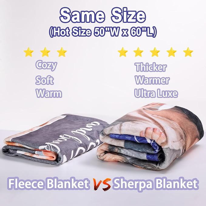 Ships Next Day, Custom Sherpa Fleece Blanket with Photos Text Soft Warm Custom Blanket Personalized Couples Gifts for Boyfriend Girlfriend Customized Picture Blanket Gifts for Christmas Valentines Day
