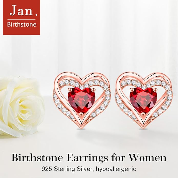 Iefil Christmas Earrings for Women, 925 Sterling Silver Birthstone Stud Earrings Birthday Gifts for Women