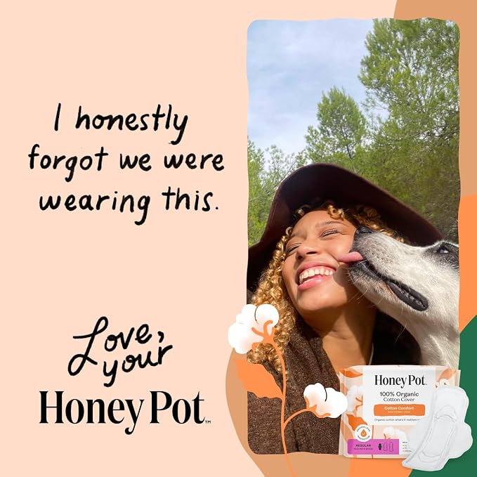 The Honey Pot Company - Sanitary Pads for Women - Non-Herbal Overnight w/Wings - Organic Cotton Cover, & Ultra-Absorbent Pulp Core - Feminine Care - 12 ct