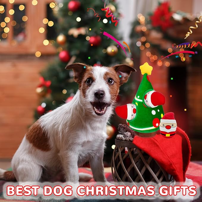 lilfrd Christmas Dog Toys, 4 Pack Santa Xmas Tree Hide & Seek Squeaky Toy
