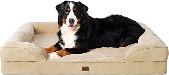 EHEYCIGA Orthopedic XXL Dog Bed, Waterproof Washable XL Big Pet Bed 48" | Non-Slip Bottom and Egg-Crate Memory Foam Extra Large Pet Couch Bed with Washable Removable Cover, Graige