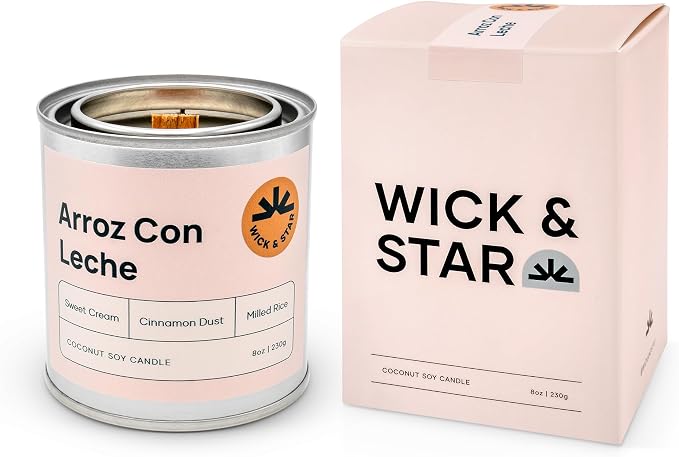 Wick & Star Vegan, Wood Wick, Natural Coconut Soy Wax Aromatherapy Candle, Clean Burning (Arroz con Leche)