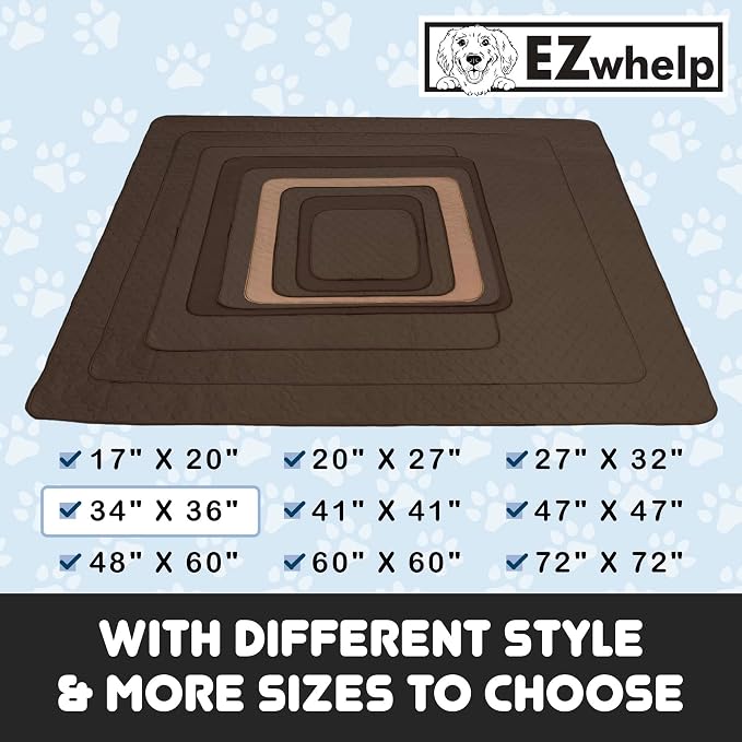 Reusable Dog Pee Pads, Washable Waterproof Mat 34x36 in, 2 Pack | 34x36 washable waterproof pee pads with rounded corners, reusable laminated puppy pads for potty training, 2-pack