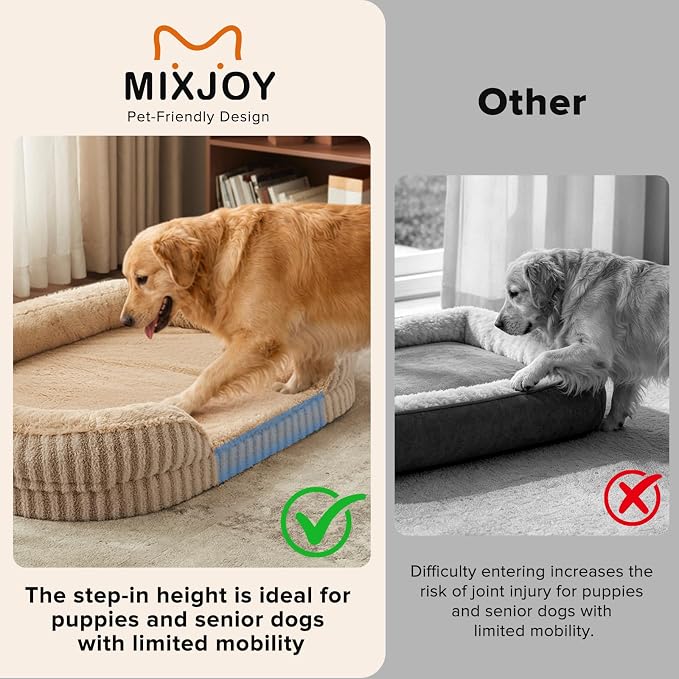 MIXJOY Orthopedic Dog Beds Large Sized Dog,Extra Large Washable Dog Bed Waterproof Oval Dogs Bed with Removable Cover,Egg-Crate Foam Big Pet Bed Couch with Bolster,Non-Slip Bottom,XL 42"X32",Brown