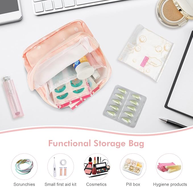 airogym 2 Pack Period Bag for Womens, Sanitary Napkin Storage Bag, Functional Waterproof Sanitary Pads Bags for Panty Liners, Tampons, Menstrual Cups Pouches, Sanitary Pads Organizer with Zipper
