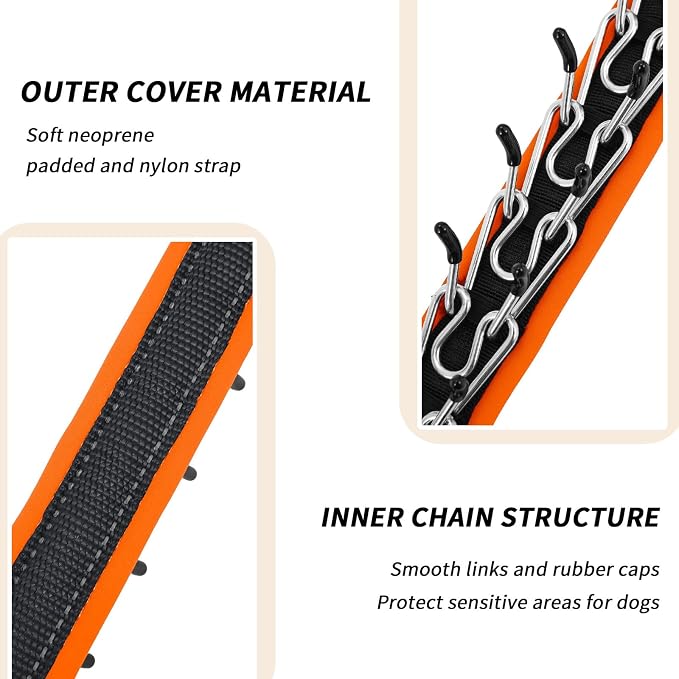 Martingale No Pull Dog Collar for Large Medium Small Dogs, Heavy Duty Nylon Reflective Adjustable Anti Pull Slip Collar with Buckle for Training Walking S Black Orange