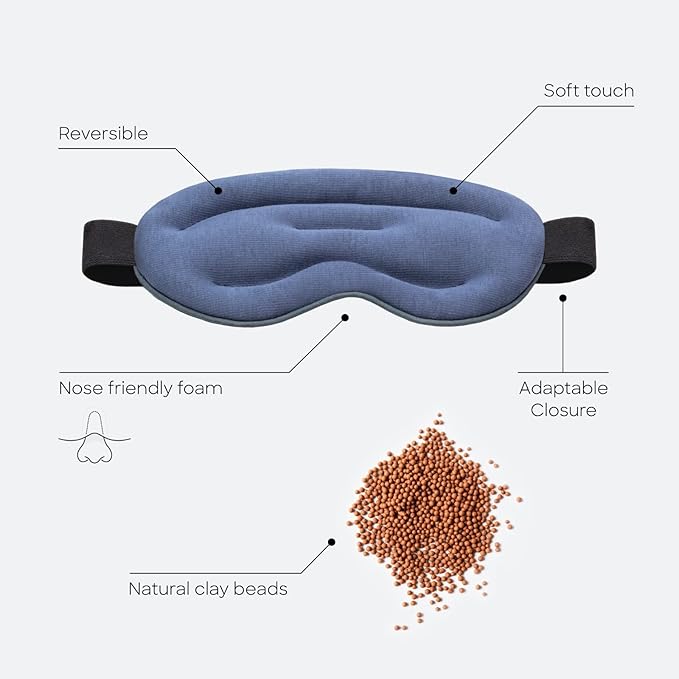 Ostrichpillow Hot & Cold Eye Mask - Clay Beads Hot Cold and Compression Therapy for Dark Circles, Eye Bags, Dry Eyes, Headaches, Migraines - Hook and Loop Closure 2 Protective Bags Included