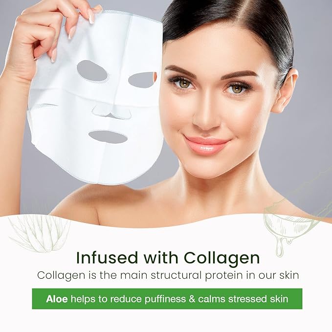 Cucumber & Aloe Sheet Face Mask - Calms & Moisturizes, Reduces Puffiness, Hydrates, Soothes, Dermatologist Tested, Cruelty Free Korean Skin Care For All Skin Types - 5 Masks
