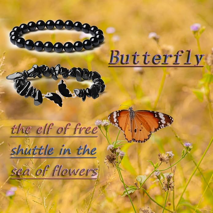 DUQGUHO 2Pcs Butterfly Bracelets for Women Healing Crystals Bracelets for Women Natural Gemstone Bead Bracelet Cute Butterfly Charm Bracelet Stretch 8mm Crystal Jewelry Gifts for Women