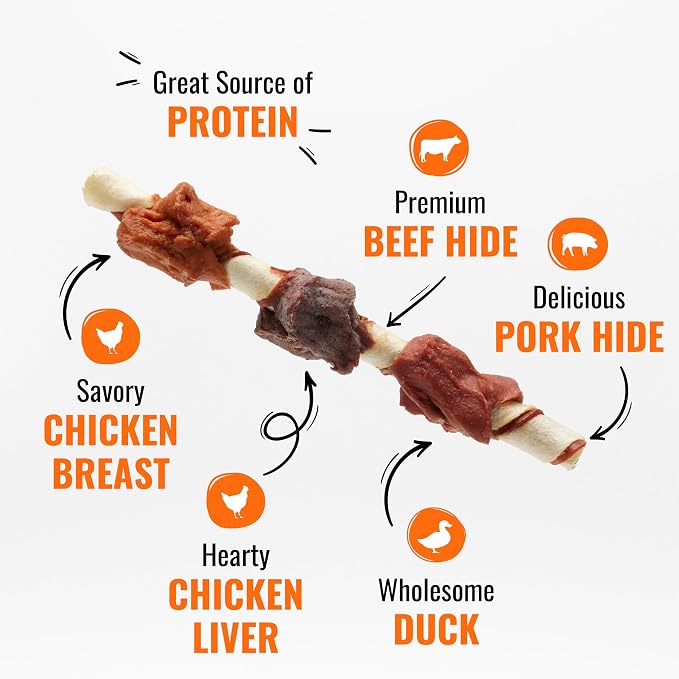 Good 'n' Fun Kabobs Long-Lasting Dog Treat Made With Real Protein, 48 oz | Premium Chicken, Pork and Beef Hide Chew, Supports Dental Health and Mental Stimulation, For Adult Dogs