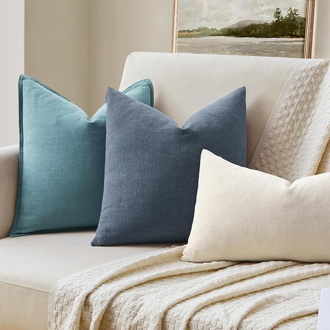 MIULEE Dark Grey Blue Chenille Couch Throw Pillow Covers, 18x18 | Set of 2, Soft Coastal Home Decor, Modern Farmhouse Decorative Pillowcases for Sofa Living Room Bed