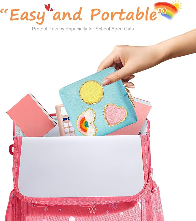 2-Pack Period Bag, PU Leather Sanitary Napkin Storage Bag for Feminine Liners, Tampons & Reusable Pads - Functional Sanitary Pads Pouches First Period Kit for Women - Ladies Gift