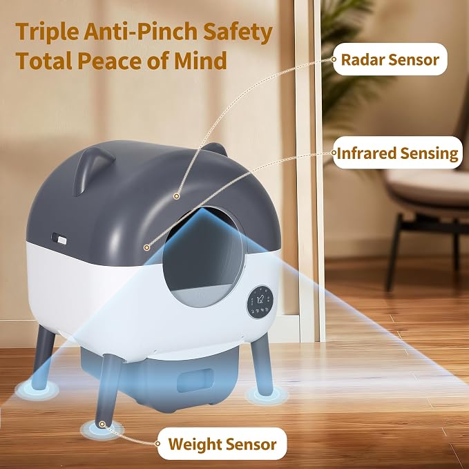 Self-Cleaning Cat Litter Box, 76L Large Capacity Automatic Litter Box for Multiple Cats, App-Controlled, Quiet & Odor-Free, Smart Safety Sensors, LED Night Light, Includes Trash Bags