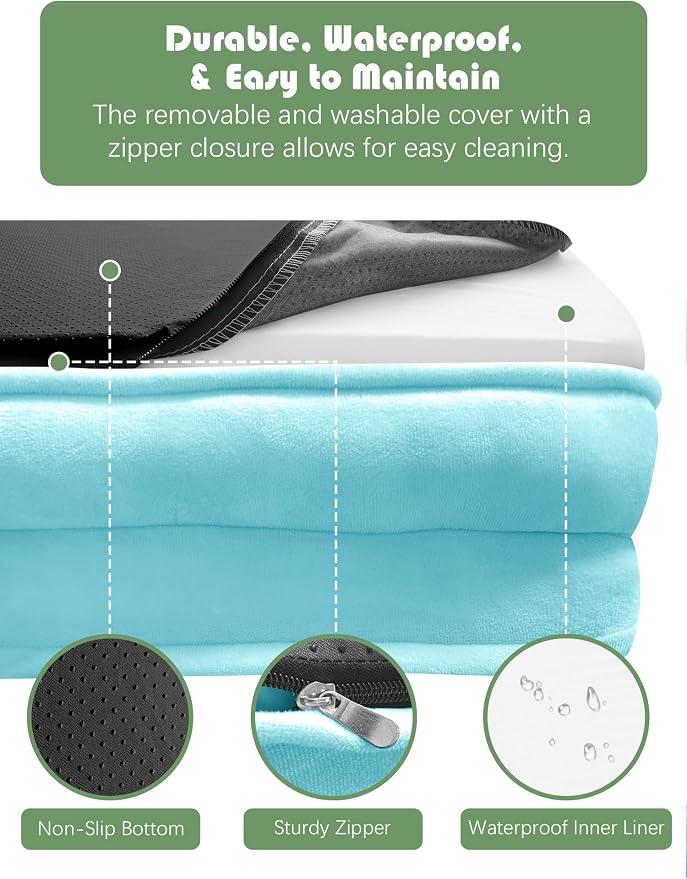 Spotted Play Orthopedic Dog Bed with Sides - Sofa Beds for Small Dogs, Supportive Foam Pet Couch Bed with Washable Removable Cover, Waterproof Lining and Non-Slip Bottom, Ice Blue - S