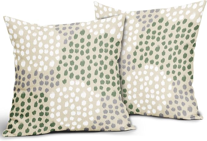 Sage Green White Pillow Covers 20x20 Set of 2 Boho Gray Polka Dot Throw Pillows Modern Trendy Print Decorative Outdoor Farmhouse Pillowcase Cushion Cover Linen Pillow Case Decor for Sofa Couch Bed