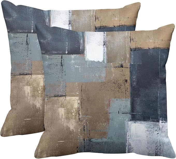 Emvency Throw Pillow Covers Set of 2, 18 x 18 Inch, Abstract Brown Navy | Blue Painting Outdoor Decorative Square Pillow Cases Couch Cushion Case for Couch Bed Sofa Living Room Home Decor