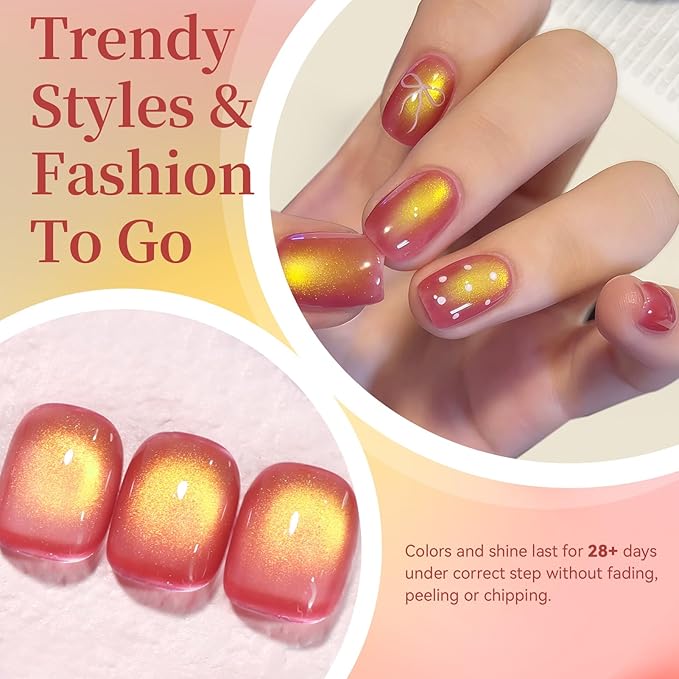 Born Pretty Spring Summer Cat Magnetic Eye Gel Polish,2026 Fruit Golden Pink Holographic Glitter Shimmer Translucent Sheer Magnetic Gel Polish Salon DIY at Home