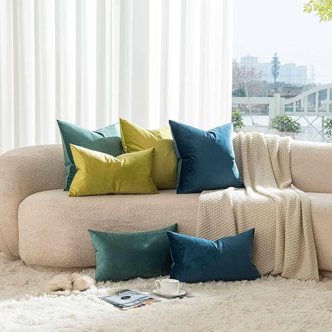 14x24 Pillow Covers Set of 2 Decorative Velvet Throw Pillow Covers,Emerald | Luxury Soft Cushion Covers with Invisible Zipper for Couch Sofa Bed Living Room Bedroom Home Decor