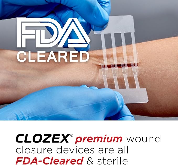 Clozex Emergency Laceration Closures - Repair Wounds Without Stitches, FSA HSA Eligible Skin Closure Device for 3 Individual Wounds Or Combine for Total Length of 3 3/8 Inches