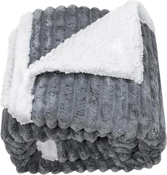 Waterproof Dog Blanket Dark Grey 35x25 in | Soft Pet Cat Blanket Cozy Calming Sherpa Corduroy Fleece Reversible Furniture Bed Protector for Small Dogs Machine Washable