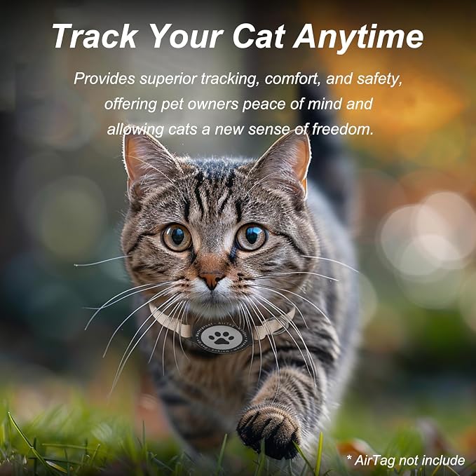Airtag Cat Collar, Stretchy Kitten Collar with Apple Air Tag Holder, Khaki