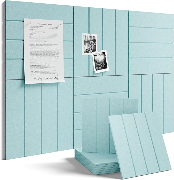 Fluxynara 36" x 24" Large Felt Bulletin Board, Aqua Blue | 6 Pack Cork Board Alternative with 30 Safe Adhesive Tabs, Felt Pin Boards for Wall Decor, Home, Office, Classroom, Dorm