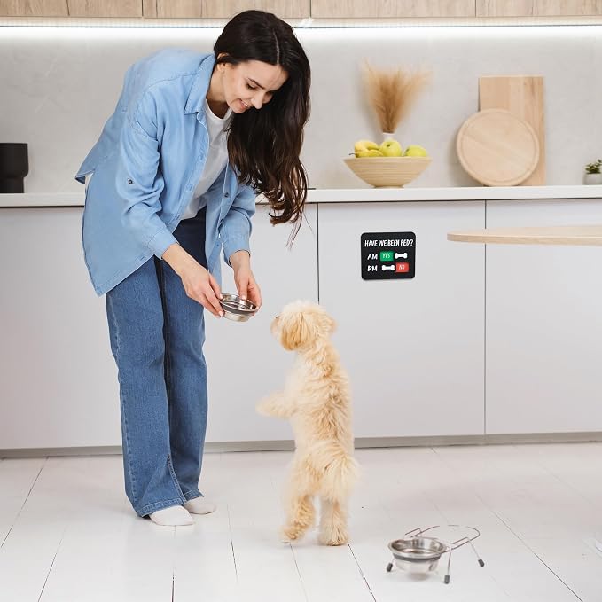 Dog Feeding Reminder - Dog Feeding Chart with Have We Been Fed AM/PM Tracker, Magnets Fed Sign with Pet Tracker for Fridge, Prevent Overfeeding