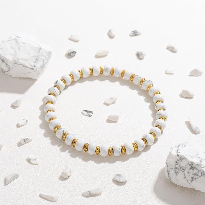 GolbalJew 4 * 6mm Gemstone Rondelle Bead Bracelets for Women Healing Crystal Stone Beads Bracelet Handmade Beaded Spiritual Jewelry Gifts