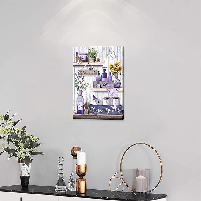 Purple Bathroom Canvas Wall Decor Relax Soak Canvas Wall Art Unwind Bathroom Washroom Print Poster Please Seat Yourself Painting Pictures Artwrok 16x24 In