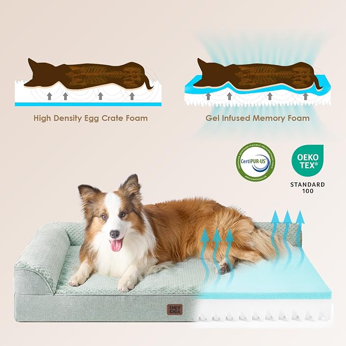 EHEYCIGA XXL Dog Bed Memory Foam, Orthopedic Giant Dog Bed Jumbo with Washable Removable Cover, Waterproof Pet Sofa Couch with Nonskid Bottom, 48x35x7.5, Greyish Green | Washable Removable Cover, Waterproof Flat Pet Sofa Couch with Nonskid Bottom, 48x3...
