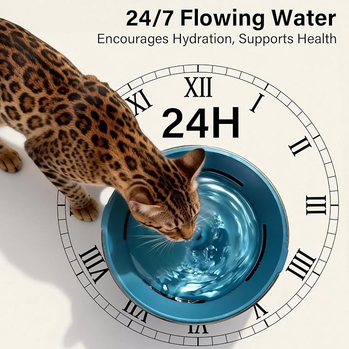 DEEIPET Cat Water Fountain, 74oz/2.2L Ultra Quiet Automatic Water Dispenser for Cats Dogs with Colorful LED Indicator, Water Bowl for Pets with Filter