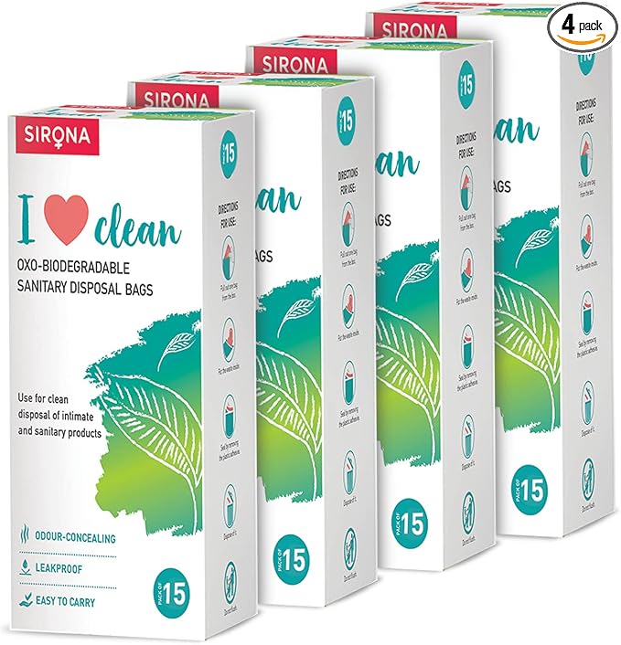 Sirona Sanitary Disposal Bags - 60 | Leakproof, Odor-Concealing Disposal for Tampons, Pads, Liners & More | Hygienic & Travel-Friendly (60 Pack)
