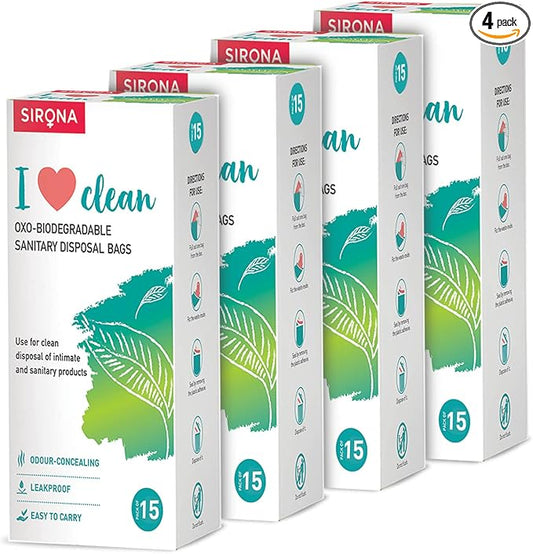 Sirona Sanitary Disposal Bags - 60 | Leakproof, Odor-Concealing Disposal for Tampons, Pads, Liners & More | Hygienic & Travel-Friendly (60 Pack)