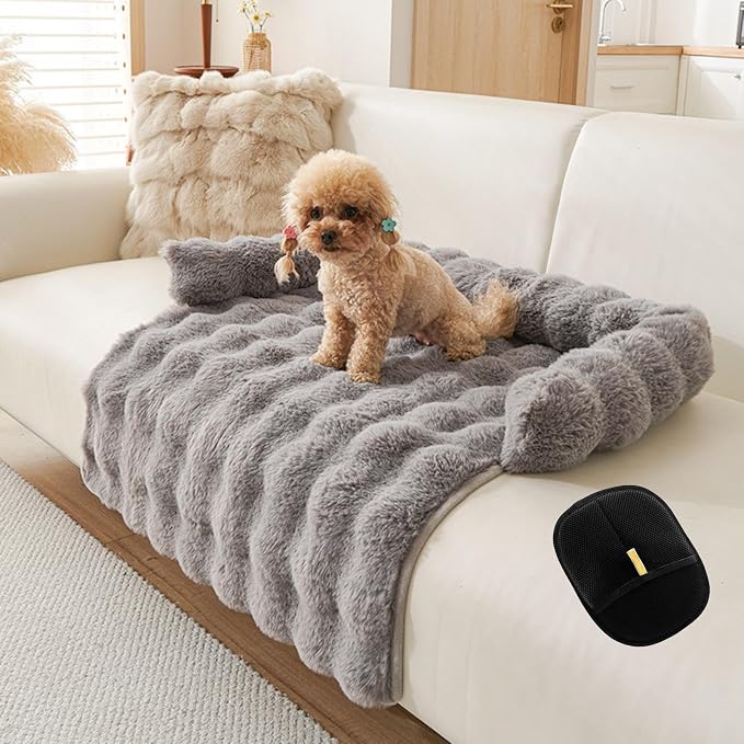 Dog Couch Bed for Dogs & Cats (29.5"x29.5"), Washable Plush Dog Bed for Couch with Bolster, Non-Slip Bottom, Furniture Protector for Sofa, Bed & Car Seat