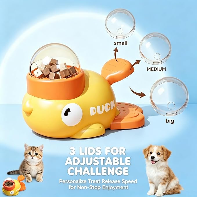 Fuzzibud Cat Toy Feeder,Interactive Cat Dog Feeder with 3 Lids, Press Type Treat Dispenser with Transparent Window,Slow Feeder for Kibble and Treats (White)