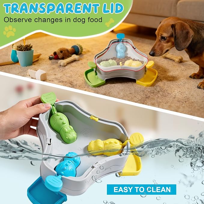 3-in-1 Interactive Dog Treat Dispenser, Multi-Pet-Share Dogs Slow Feeder Dispenser Puzzle, Press-to-Release Dog Puzzles for Smart Dogs, IQ Training and Mental Stimulation Puzzle Toys (Grey)