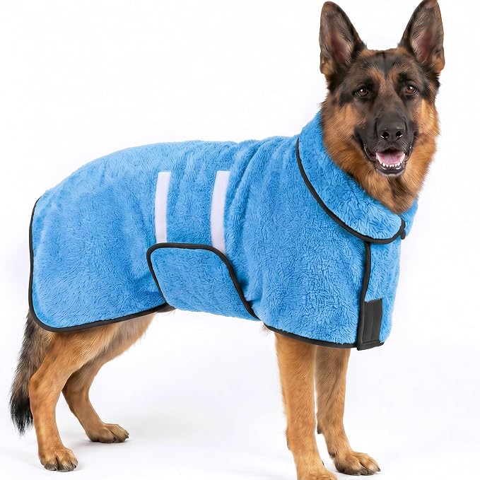 Dog Bathrobe, Super Absorbent for Small to Large Dogs, Light Blue 2XL | Dog Robes with Soft Fleece, Warm & Cozy, Adjustable Fit, and Quick Drying Coat for Baths Swimming and Grooming