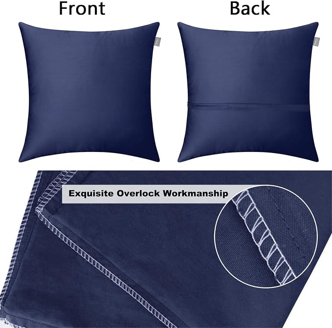 Thmyo 4-Pack 100% Cotton Comfortable Solid Decorative Throw Pillow Case Square Cushion Cover Pillowcase Sublimation Blank Pillow Covers Halloween DIY Throw Pillowcase(20x20inch/50x50cm,Dark Blue)
