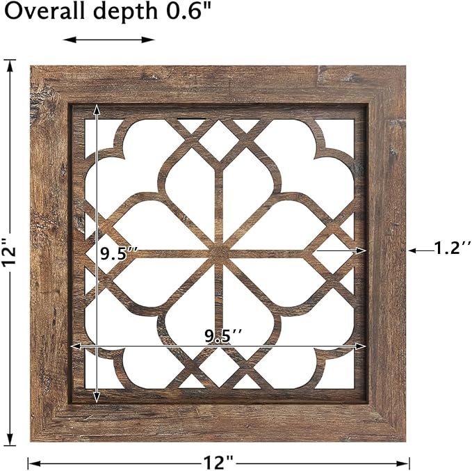 Set of 4 Boho Wall Mirrors with Carved Floral Design, 12x12 Inch Rustic Farmhouse Accent Mirrors, Vintage Style Shatterproof Square Mirror Decor for Living Room, Bedroom，Maroon