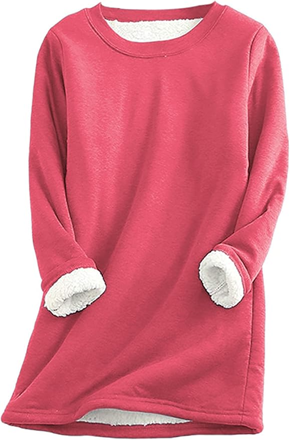 Yeokou Women Warm Sherpa Lined Fleece Crewneck Sport Sweatshirt Pullover Loungewear
