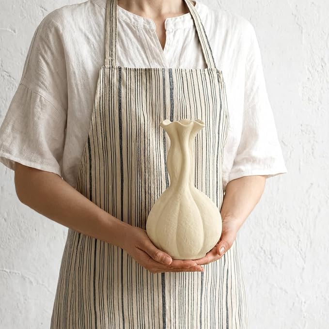 DOWAN 10 Inch Ceramic Vase for Flowers, Tall Warm White Decorative Vase with Narrow Neck, Modern Sculptural Flower Vase for Table, Entryway and Mantel Decor
